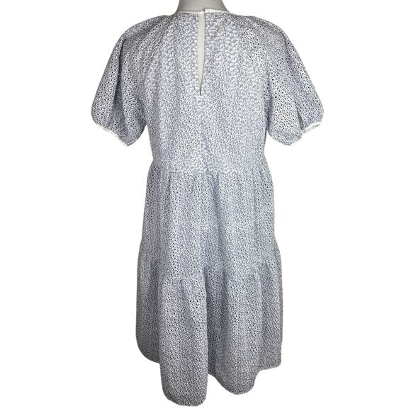 Everlane Tiered Eyelet Dress, Blue, White, Size Small - Picture 2 of 10